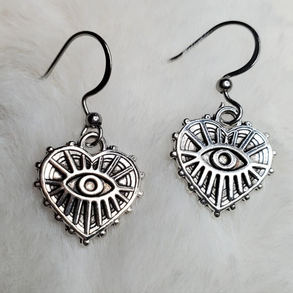 Evil eye heart charm earrings
